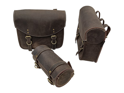 For Royal Enfield Hunter 350 Leather Pannier Bags With Tool Bag & Mounting D4