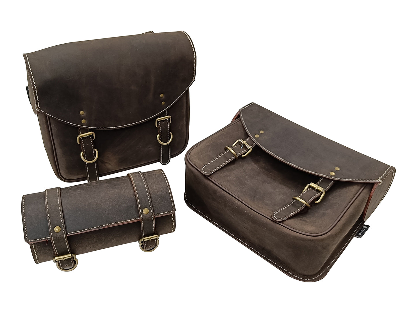For Royal Enfield Hunter 350 Leather Pannier Bags With Tool Bag & Mounting D4