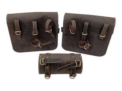 For Royal Enfield Hunter 350 Leather Pannier Bags With Tool Bag & Mounting D4