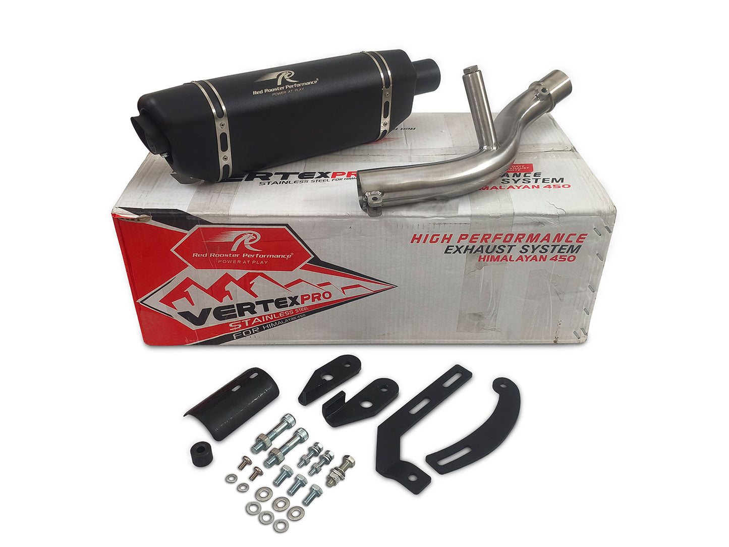 For Royal Enfield Himalayan 450 Red Rooster Vertex Pro Exhaust Silencer Black