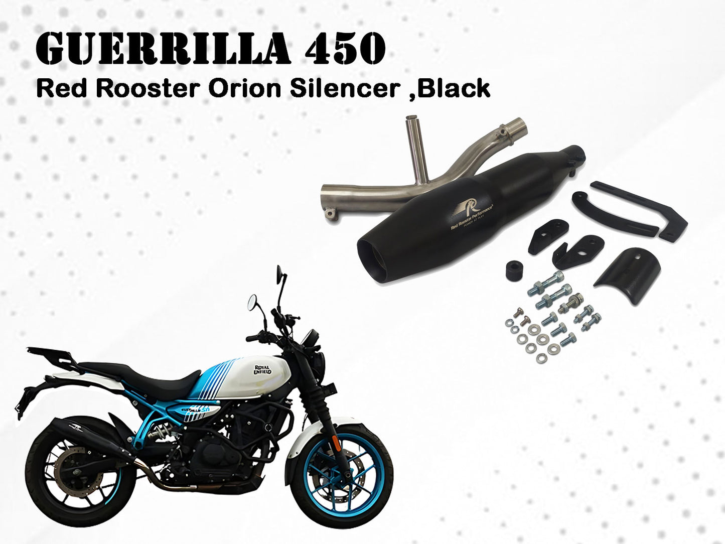 For Royal Enfield Guerrilla 450 Red Rooster Orion Exhaust Silencer Black