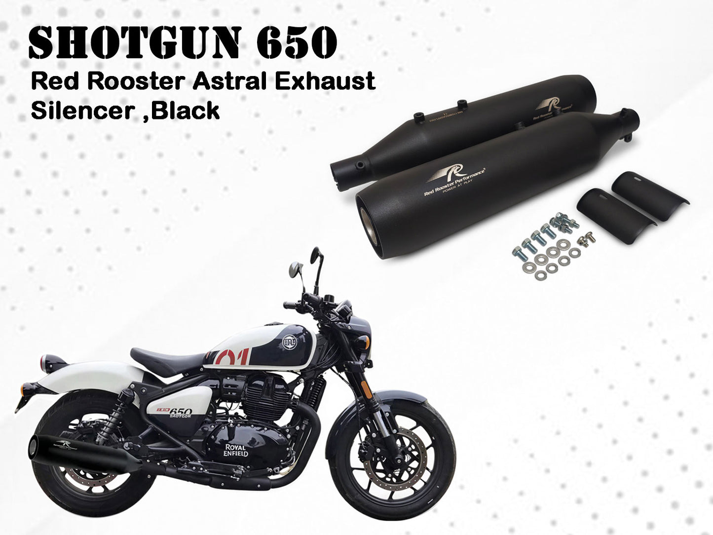 For Royal Enfield Shotgun 650 Red Rooster Astral Exhaust Silencer Black