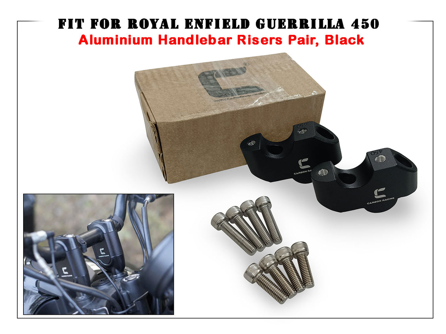 For Royal Enfield Guerrilla 450 Aluminium Handlebar Risers Pair, Black