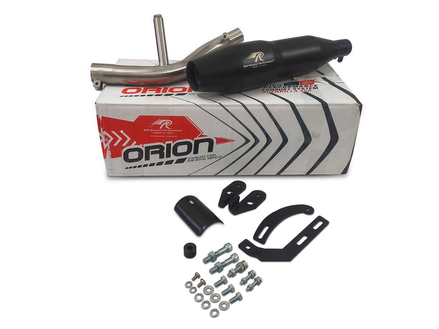 For Royal Enfield Guerrilla 450 Red Rooster Orion Exhaust Silencer Black