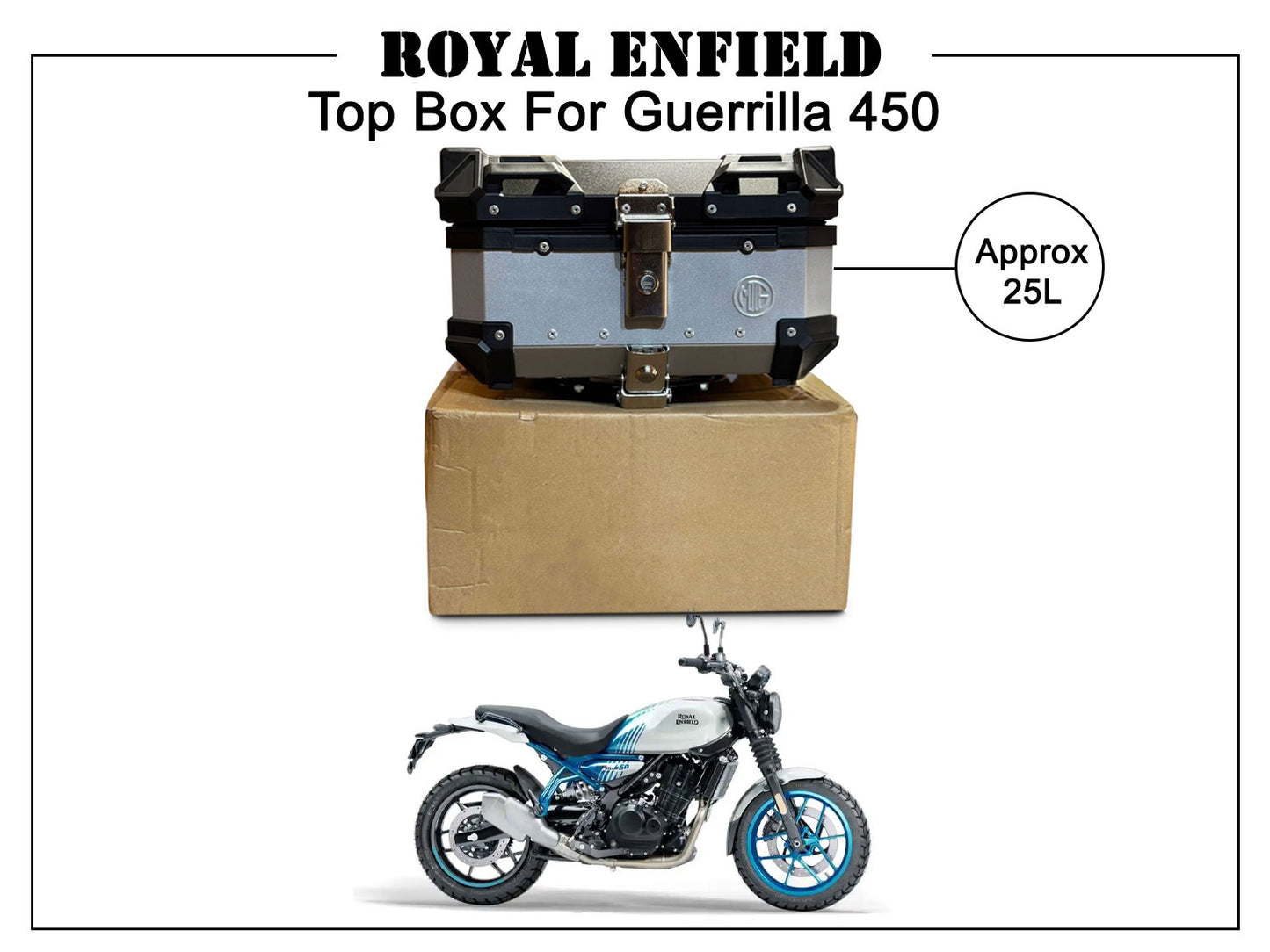 For Royal Enfield Guerrilla 450 Pannier Top Box Black & Silver 25L