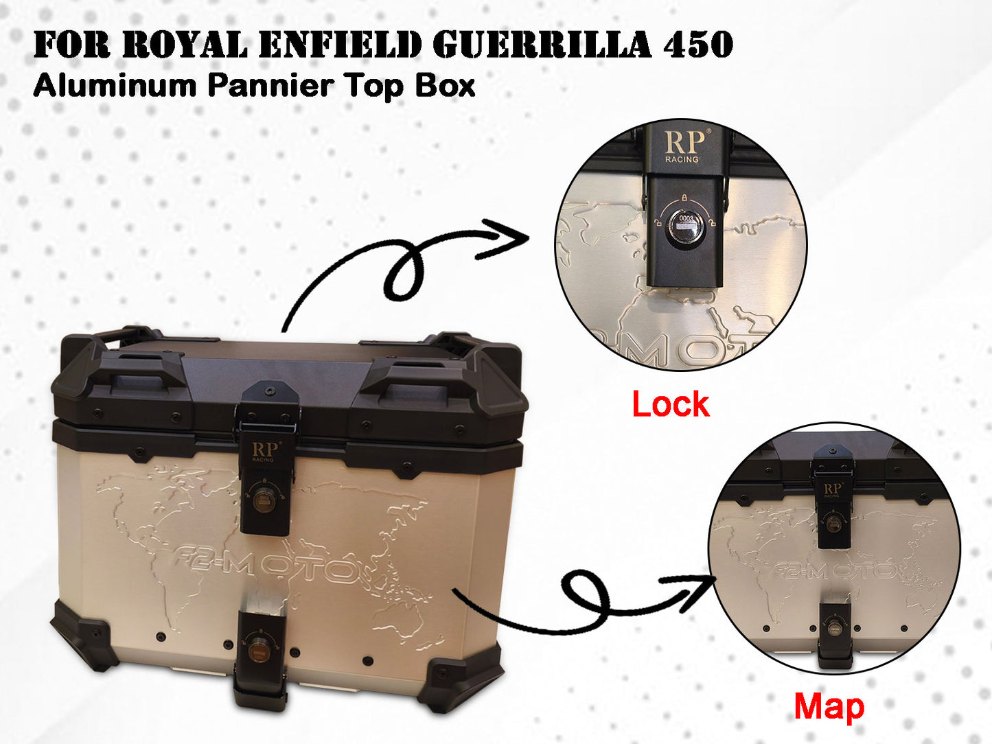 For Royal Enfield Guerrilla 450 Aluminum Pannier Top Box Black & Silver 45L D1