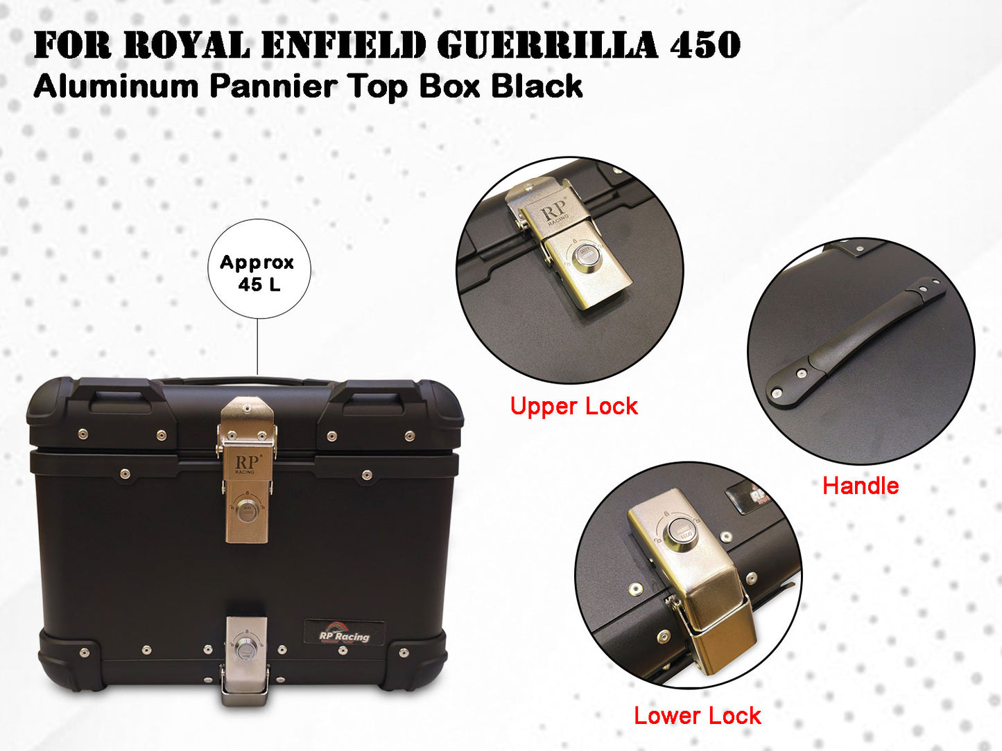 For Royal Enfield Guerrilla 450 Aluminum Pannier Top Box Black 45L D2