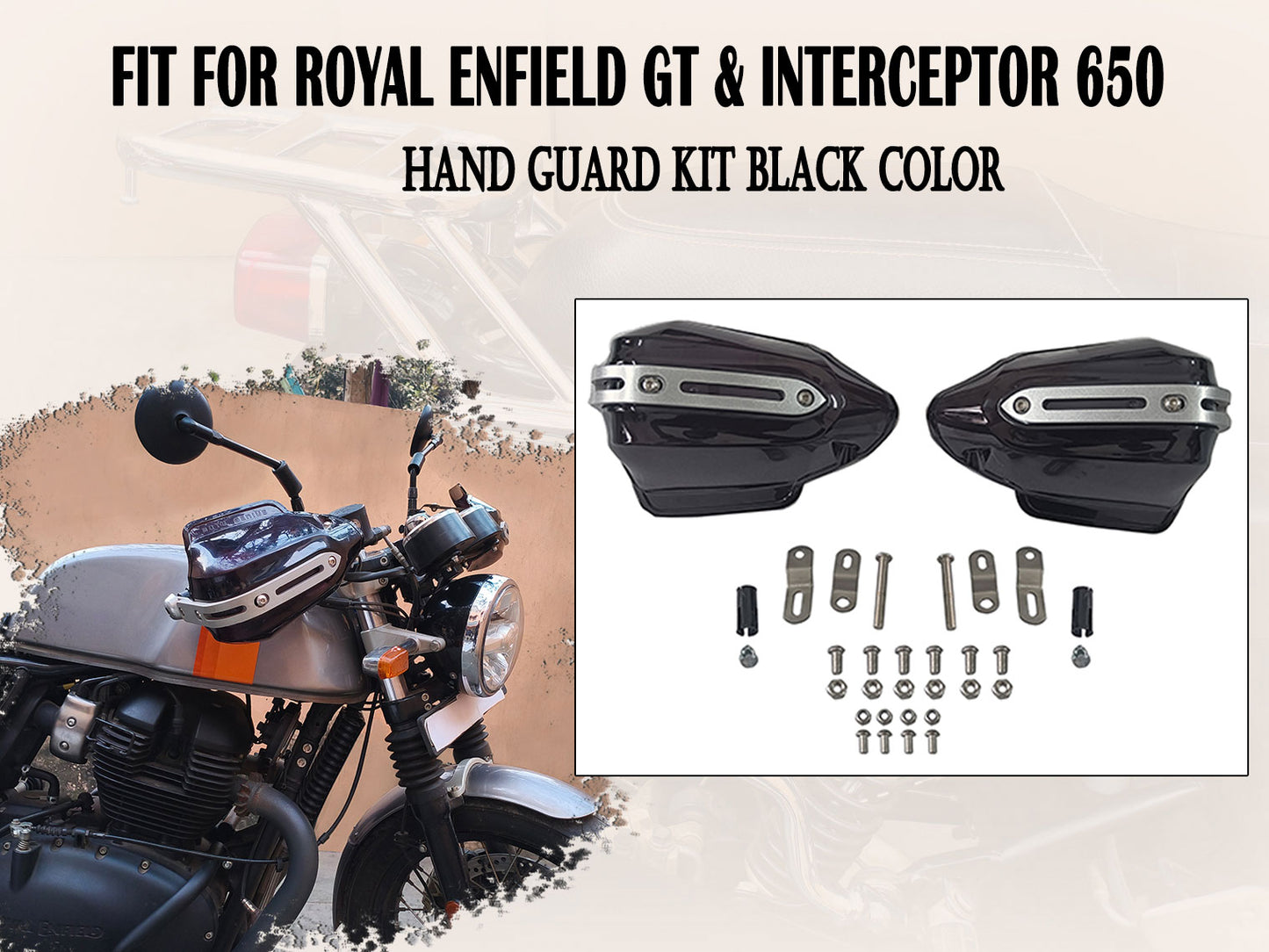 For Royal Enfield GT & Interceptor 650 Tinted Black Color Hand Guard Kit