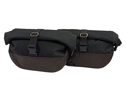 For Royal Enfield GT & Interceptor 650 Leather & Soft Canvas Pannier Bags D2
