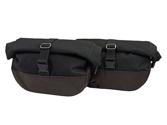For Royal Enfield GT & Interceptor 650 Leather & Soft Canvas Pannier Bags D2
