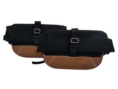 For Royal Enfield GT & Interceptor 650 Leather & Soft Canvas Pannier Bags D3