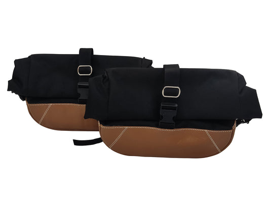 For Royal Enfield GT & Interceptor 650 Leather & Soft Canvas Pannier Bags D3