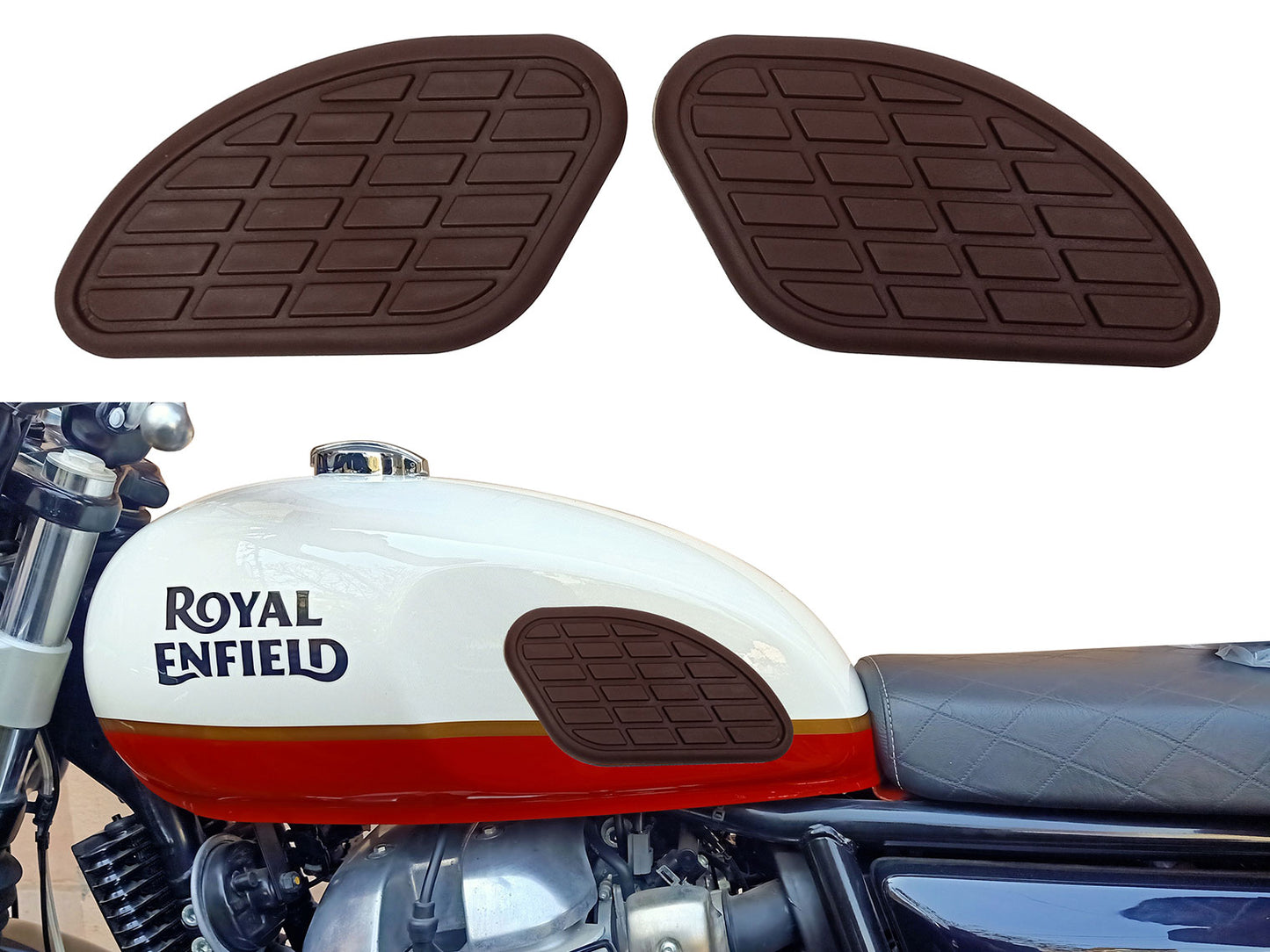 For Royal Enfield GT & Interceptor 650 Fuel Tank Rubber Knee Pad Pair Dark Brown