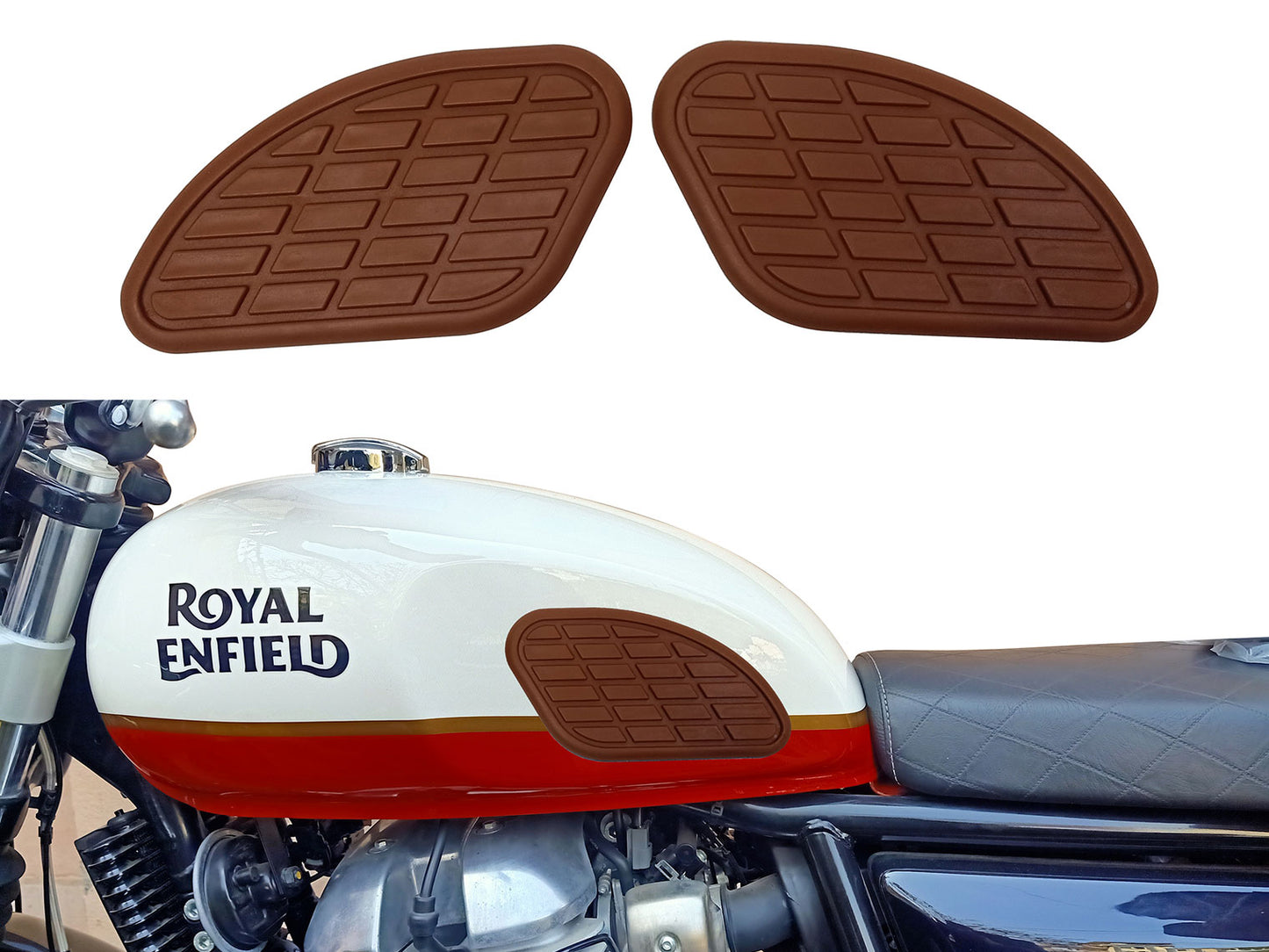 For Royal Enfield GT & Interceptor 650 Fuel Tank Rubber Knee Pad Pair Brown Tan