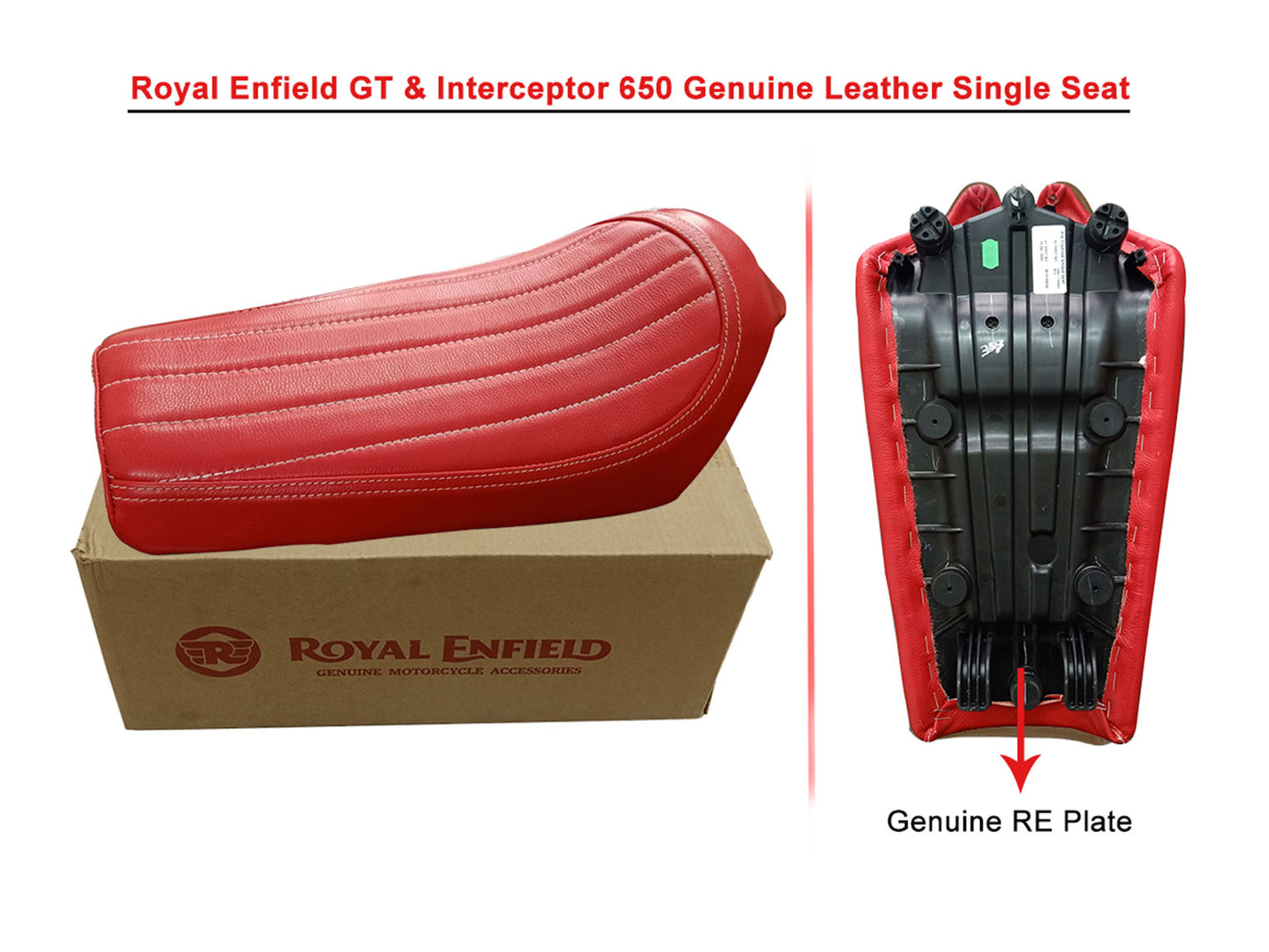 For Royal Enfield GT & Interceptor 650 Leather Red Color Single Seat D9