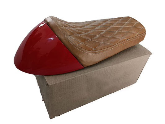 For Royal Enfield GT & Interceptor 650 D5 Leather Single Seat & Red Cowl