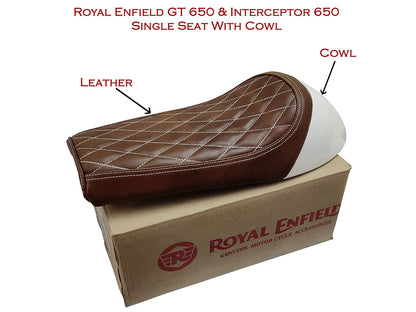 For Royal Enfield GT & Interceptor 650 D11 Leather Single Seat & White Cowl