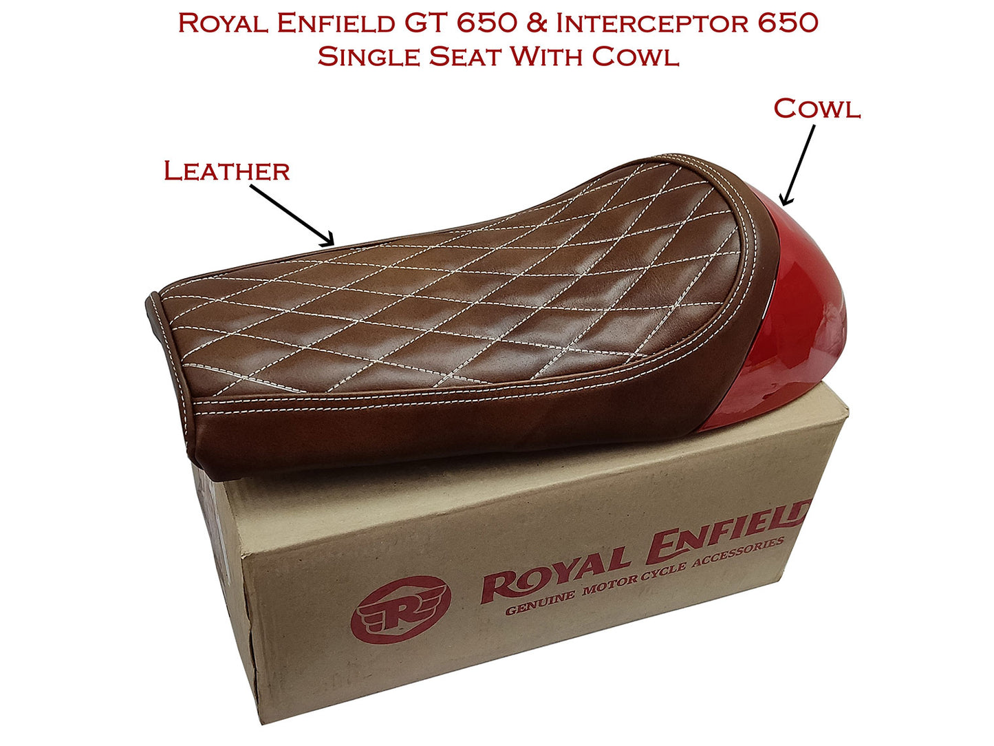 For Royal Enfield GT & Interceptor 650 D11 Leather Single Seat & Red Cowl
