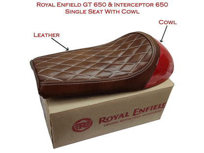 For Royal Enfield GT & Interceptor 650 D11 Leather Single Seat & Red Cowl