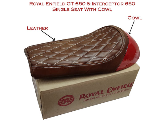 For Royal Enfield GT & Interceptor 650 D11 Leather Single Seat & Red Cowl