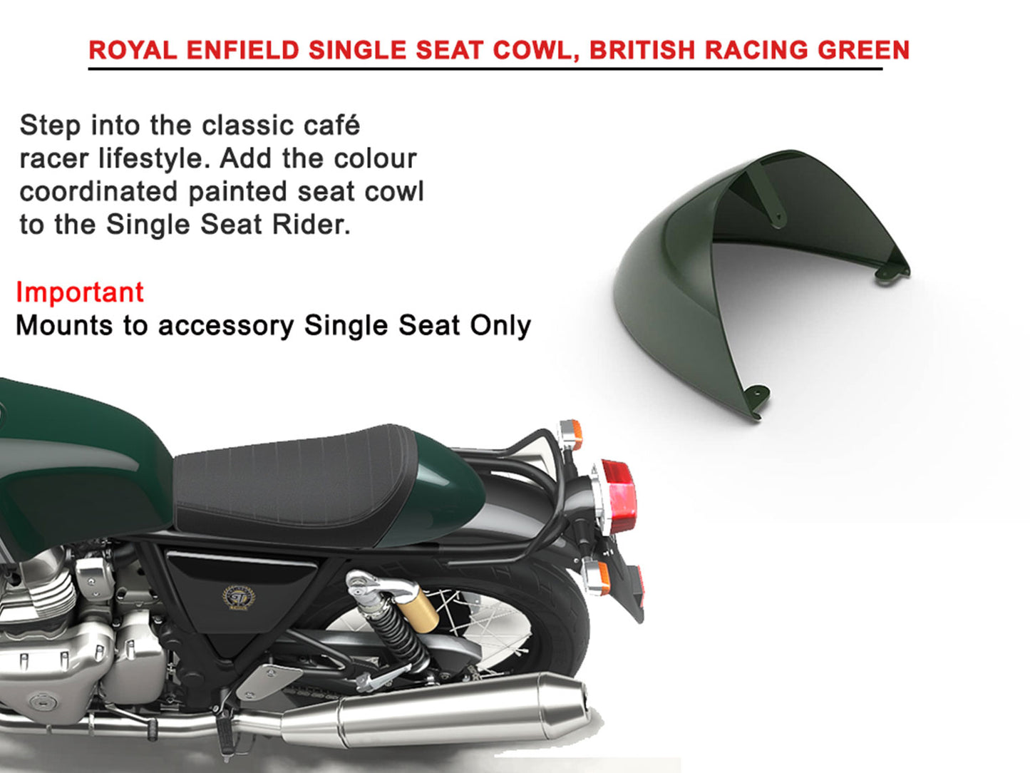 Genuine Royal Enfield GT & Interceptor 650 Single Touring Seat Green Cowl