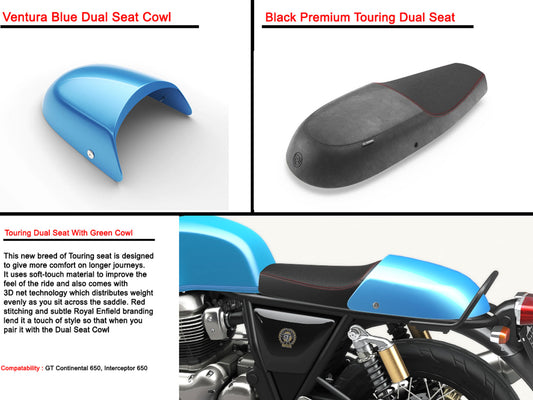 Genuine Royal Enfield GT & Interceptor 650 Touring Dual Seat With Blue Cowl