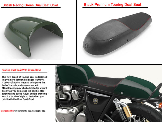 Genuine Royal Enfield GT & Interceptor 650 Touring Dual Seat With Green Cowl