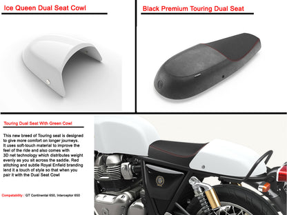 Genuine Royal Enfield GT & Interceptor 650 Touring Dual Seat With WhIte Cowl