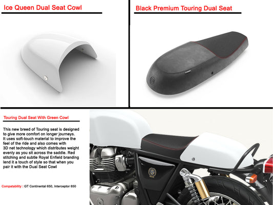 Genuine Royal Enfield GT & Interceptor 650 Touring Dual Seat With WhIte Cowl