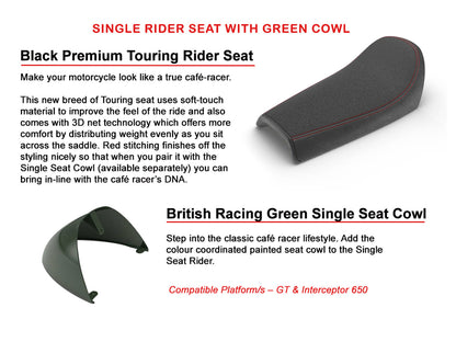 Genuine Royal Enfield GT & Interceptor 650 Black Touring Rider Seat & Green Cowl