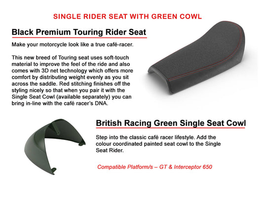 Genuine Royal Enfield GT & Interceptor 650 Black Touring Rider Seat & Green Cowl