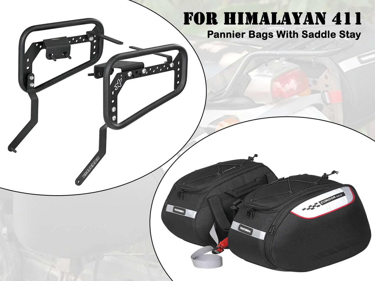 For Royal Enfield Himalayan 411 Saddle Stays & Condor Solo Pannier Bags Black