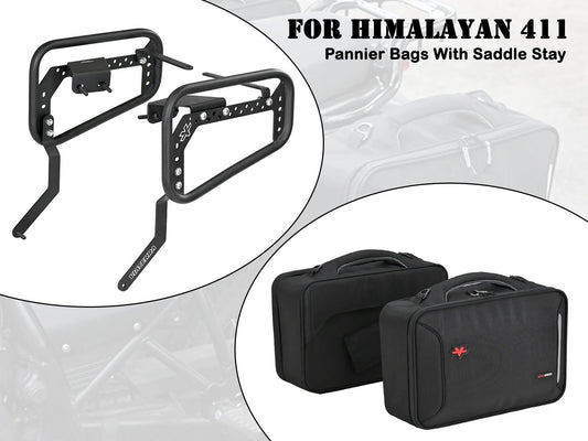 For Royal Enfield Himalayan 411 Saddle Stays & Quick Release Pannier Bags Black