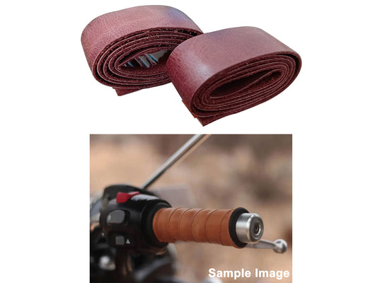For Royal Enfield Himalayan & Scram 411 D2 Grip Leather Wrap Pair Cherry Brown