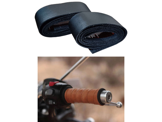 For Royal Enfield Himalayan & Scram 411 D3 Grip Leather Wrap Pair Black