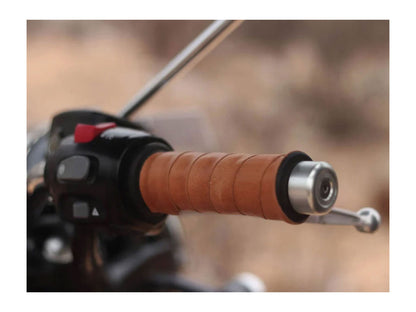 For Royal Enfield Himalayan & Scram 411 D4 Grip Leather Wrap Pair Brown Tan