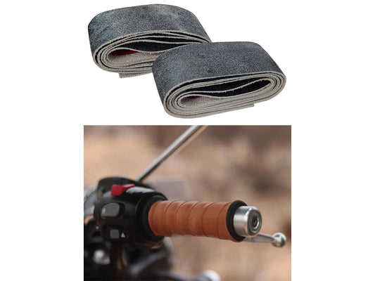 For Royal Enfield Himalayan & Scram 411 D5 Grip Leather Wrap Pair Rusty Grey