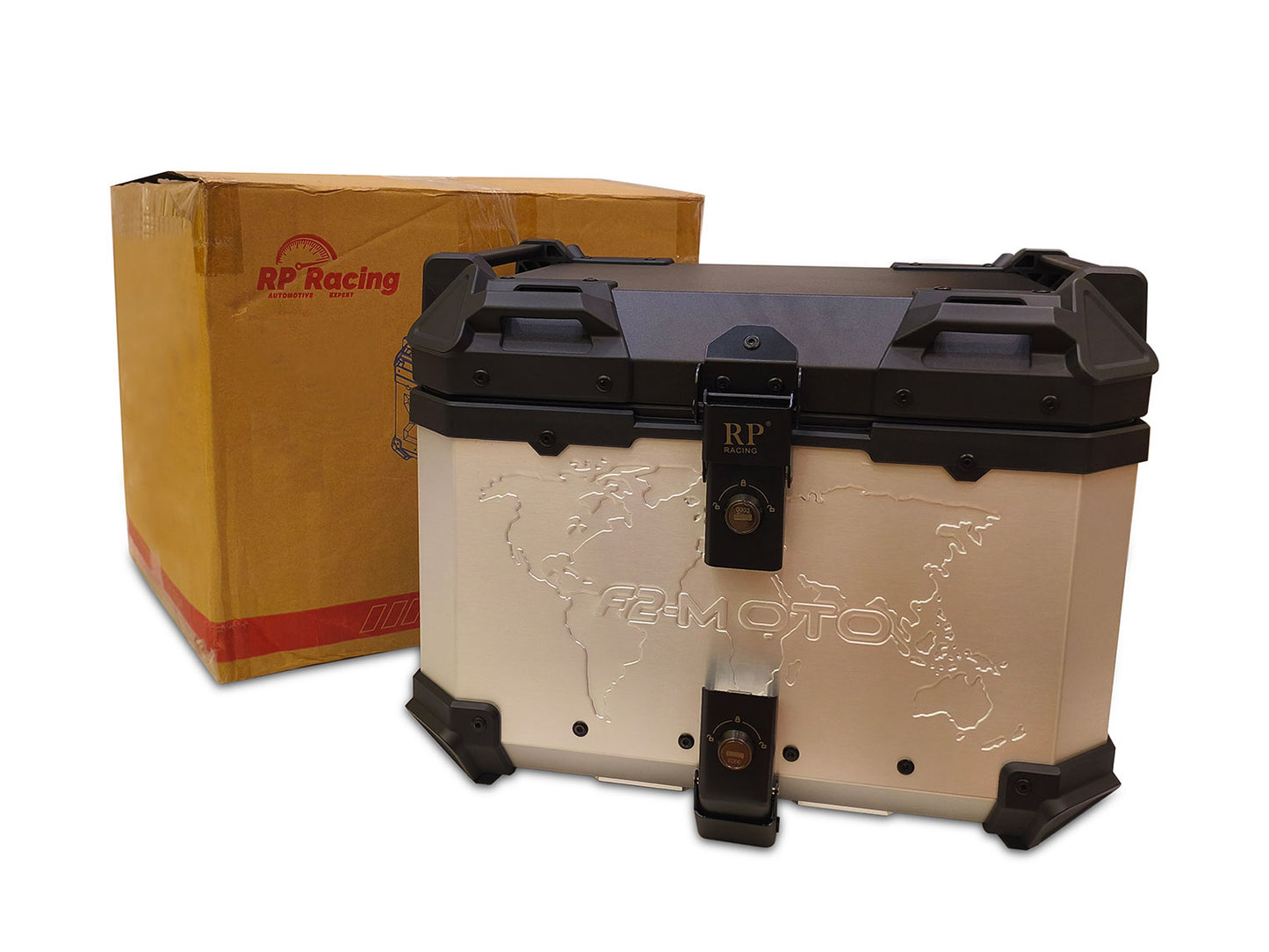 For Royal Enfield Scram 411 Aluminum Pannier Top Box Black & Silver D1