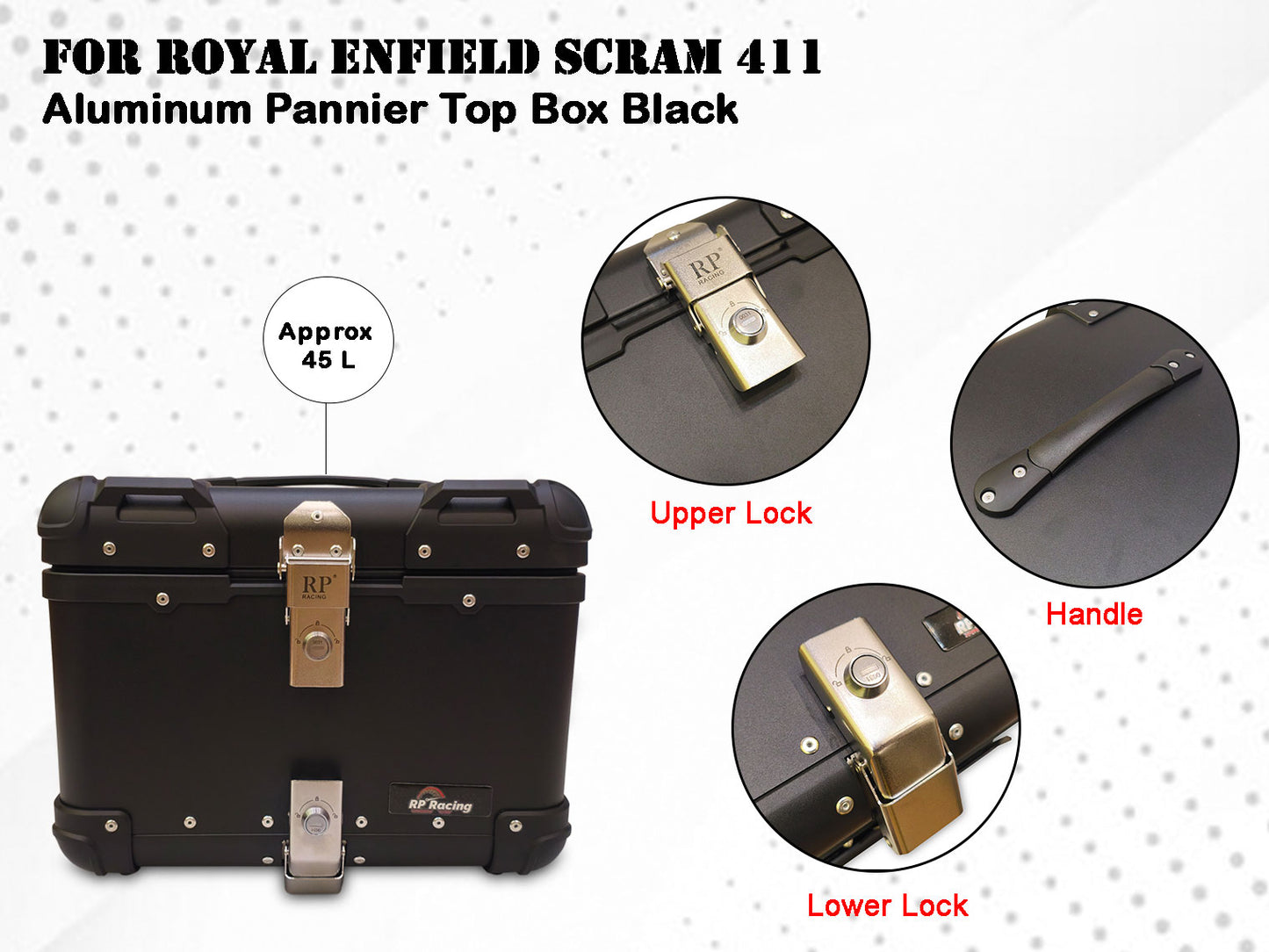 For Royal Enfield Scram 411 Aluminum Pannier Top Box Black D2