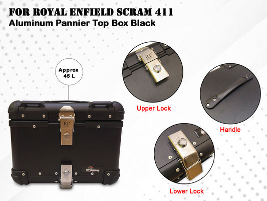 For Royal Enfield Scram 411 Aluminum Pannier Top Box Black D2