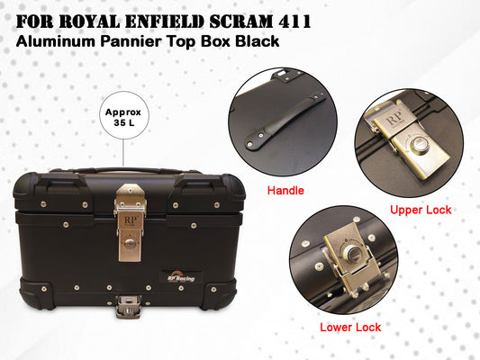 For Royal Enfield Scram 411 Aluminum Pannier Top Box Black D3