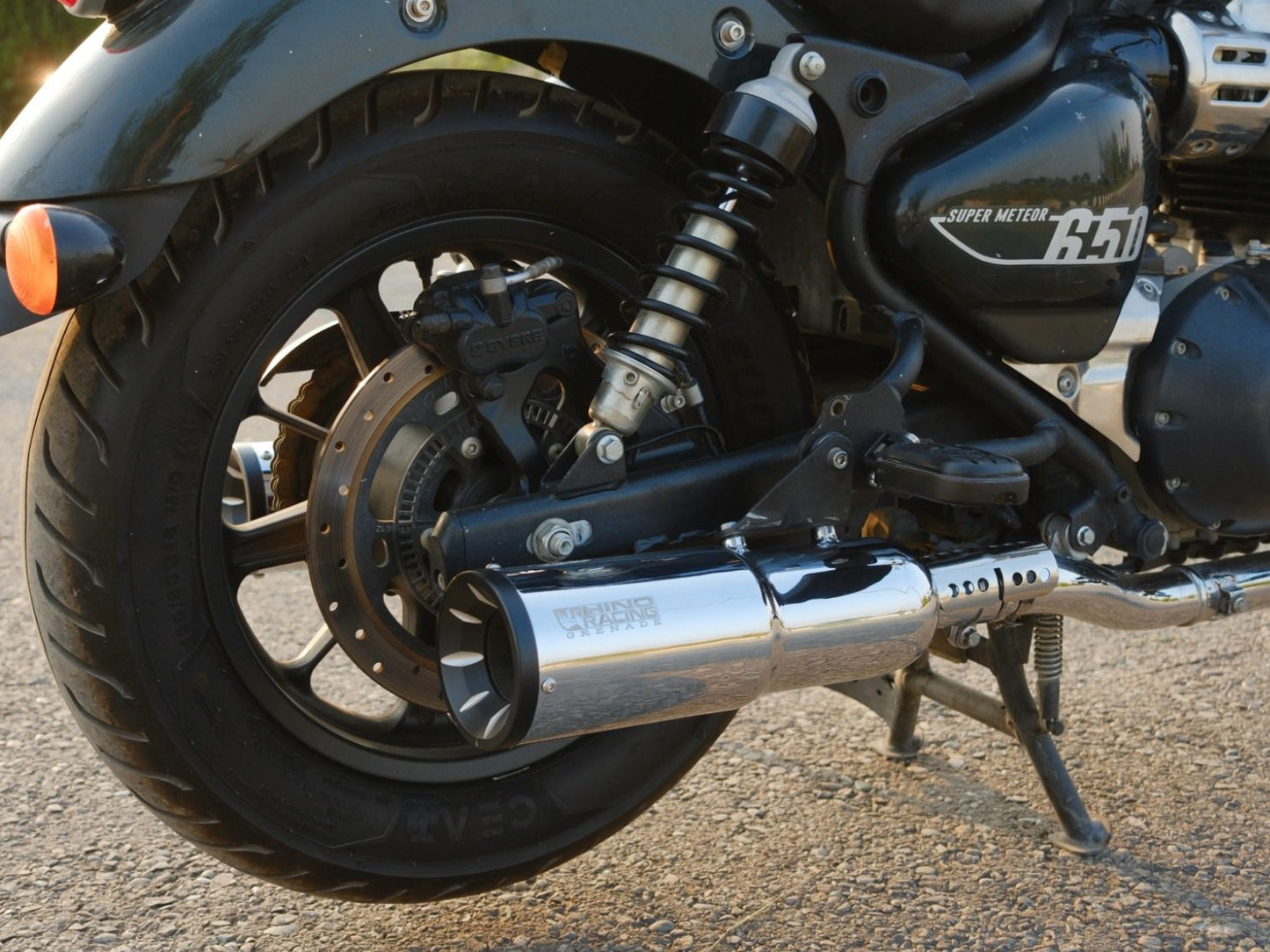 For Royal Enfield Super Meteor 650 Rhino Racing Grenade V4 Exhaust Silencer Polished