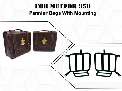 For Royal Enfield Meteor 350 Genuine Leather Pannier Mounting & Bags D32