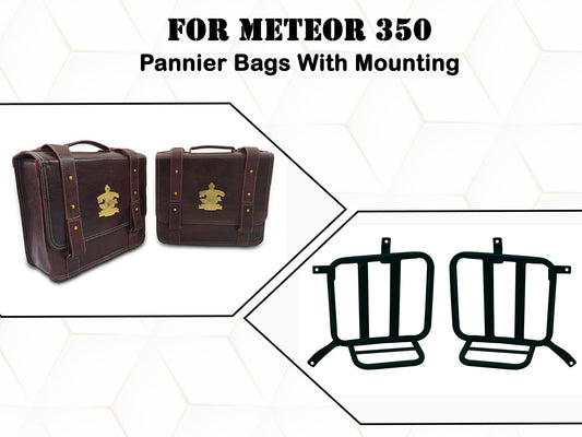For Royal Enfield Meteor 350 Genuine Leather Pannier Mounting & Bags D32