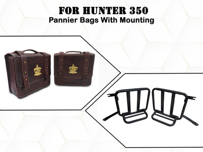 For Royal Enfield Hunter 350 Genuine Leather Pannier Mounting & Bags D32