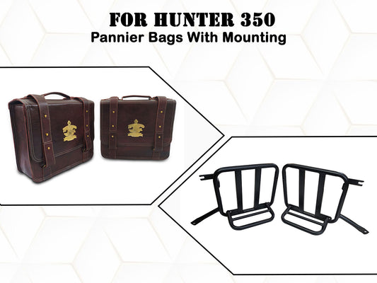 For Royal Enfield Hunter 350 Genuine Leather Pannier Mounting & Bags D32