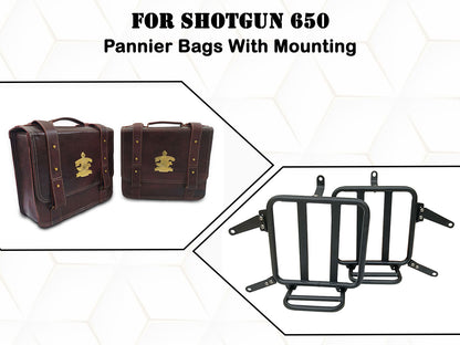 For Royal Enfield Shotgun 650 Genuine Leather Pannier Mounting & Bags D32