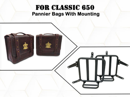 For Royal Enfield Classic 650 Genuine Leather Pannier Mounting & Bags D32