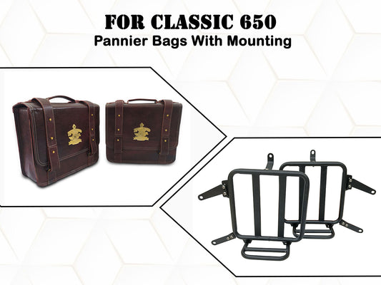 For Royal Enfield Classic 650 Genuine Leather Pannier Mounting & Bags D32