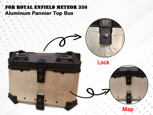 For Royal Enfield Meteor 350 Aluminum Pannier Top Box Black & Silver D1